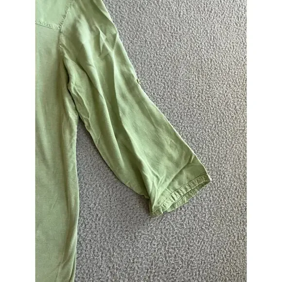 Solitare Button Top Medium Floral Embroidery V-Neck Roll Tab Green Boho Fairy - Picture 10 of 16